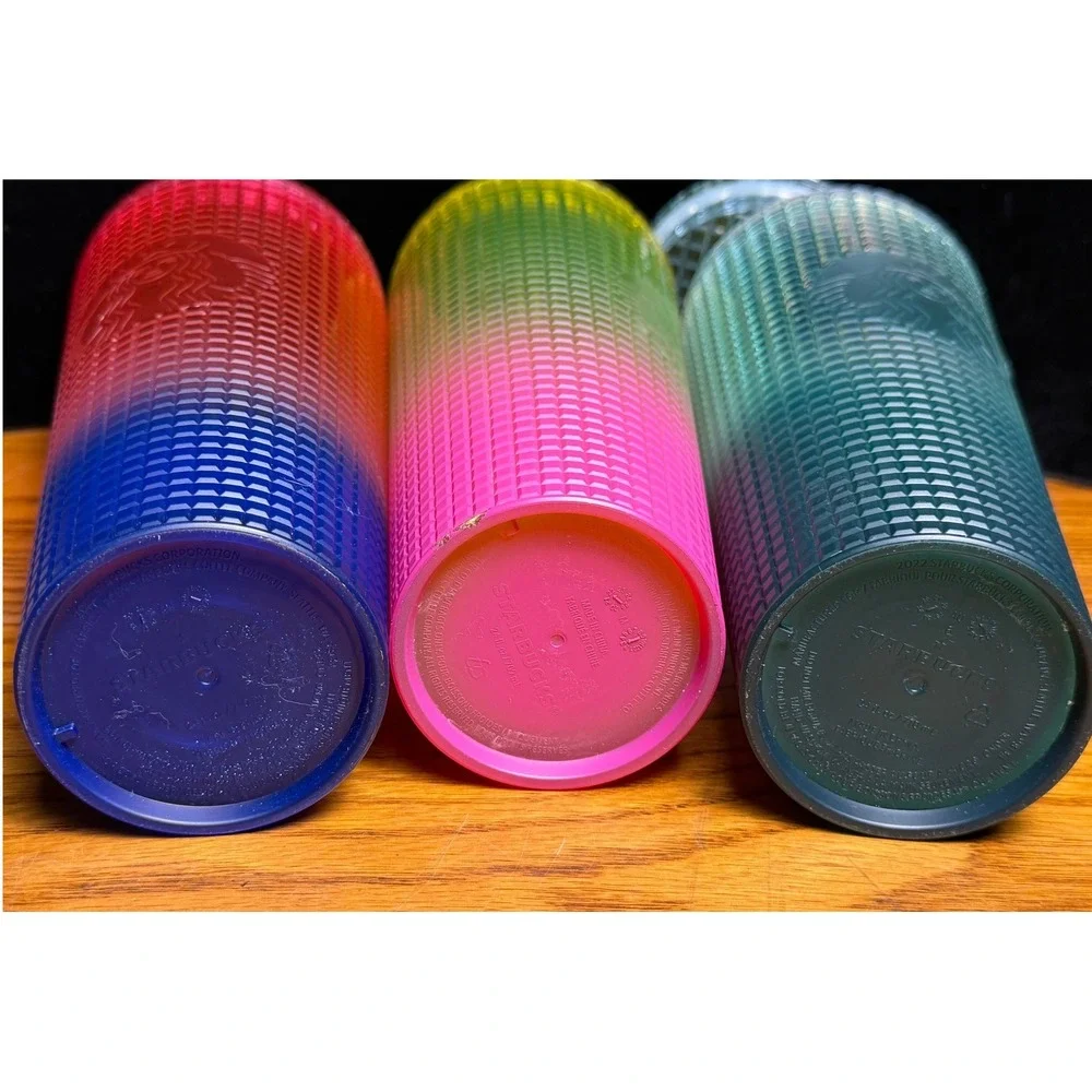 Starbucks Grid Venti Tumbler Lot-3pc Ombre Studded 24oz Cold Cups Pink Teal